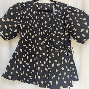 Linen blend side tie short sleeve top US sz12